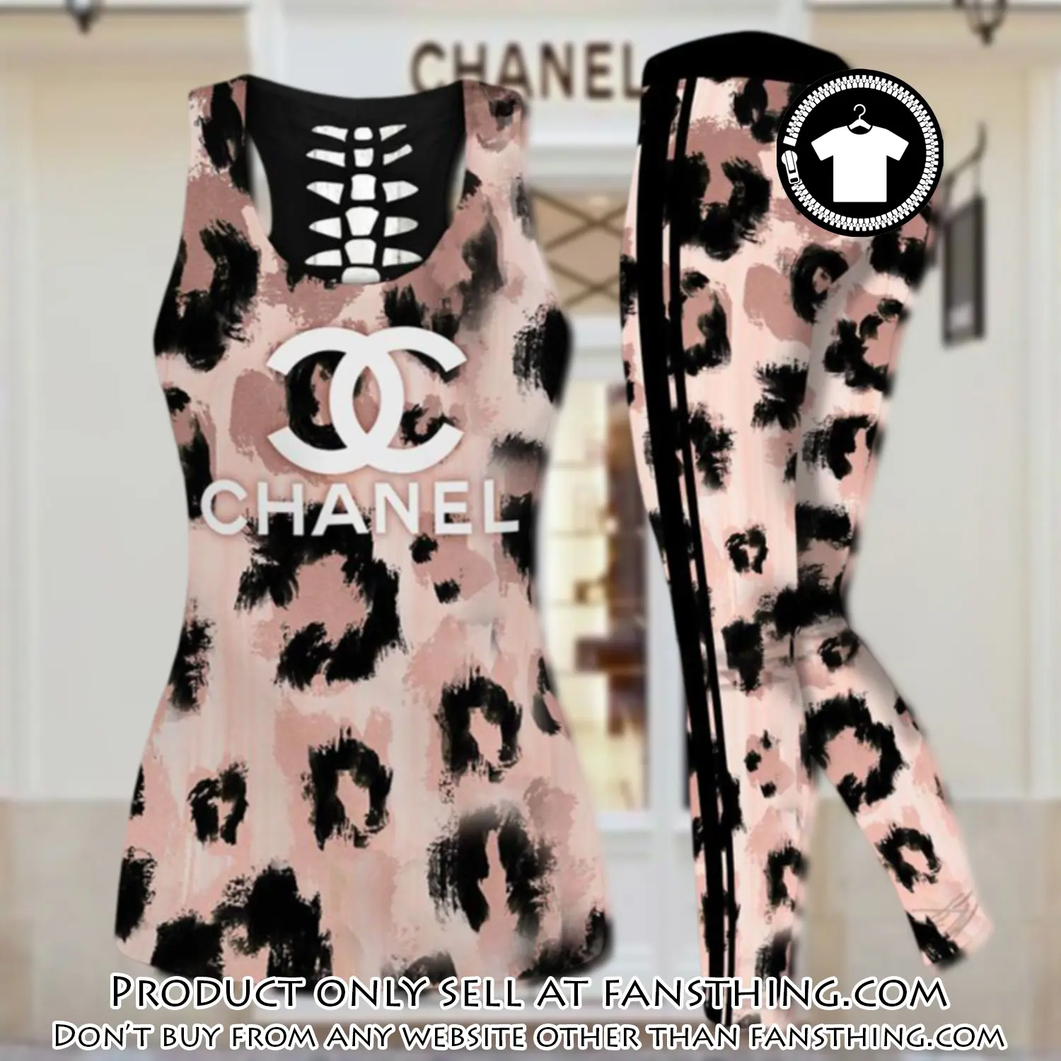Chanel leopard tank top leggings set luxury brand for women yoga gym fst5908989